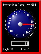 Dial showing mower shed temp (where the PC is located)